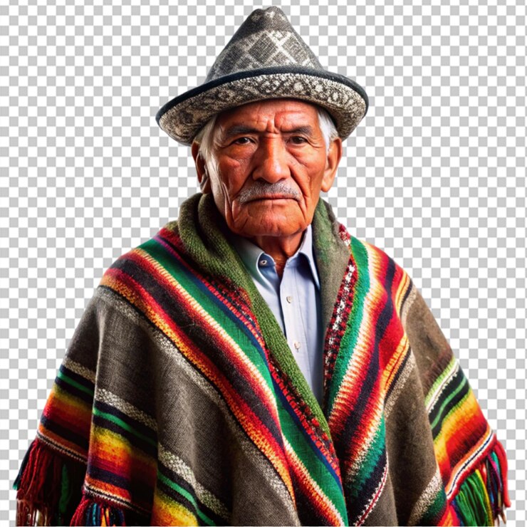 PSD impresionante retrato de un abuelo mapuche en un fondo transparente