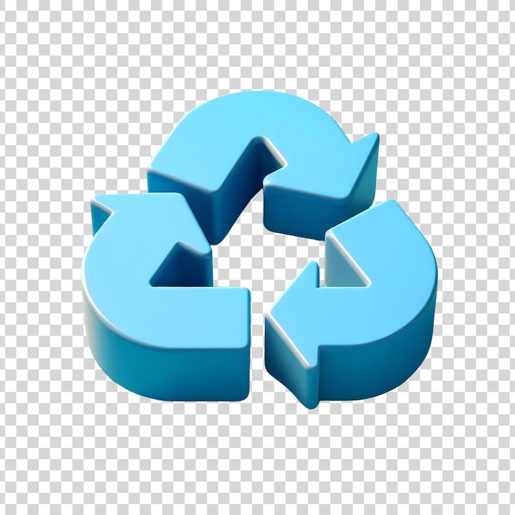 PSD impresionante símbolo de reciclaje azul renderizado en 3d de fondo transparente