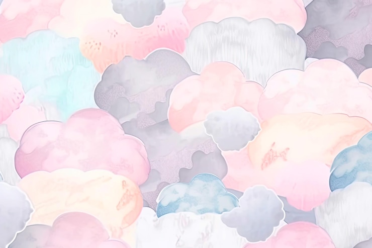 PSD impresionante y vibrante obra de arte en acuarela que representa formas caprichosas de nubes en un lienzo texturizado