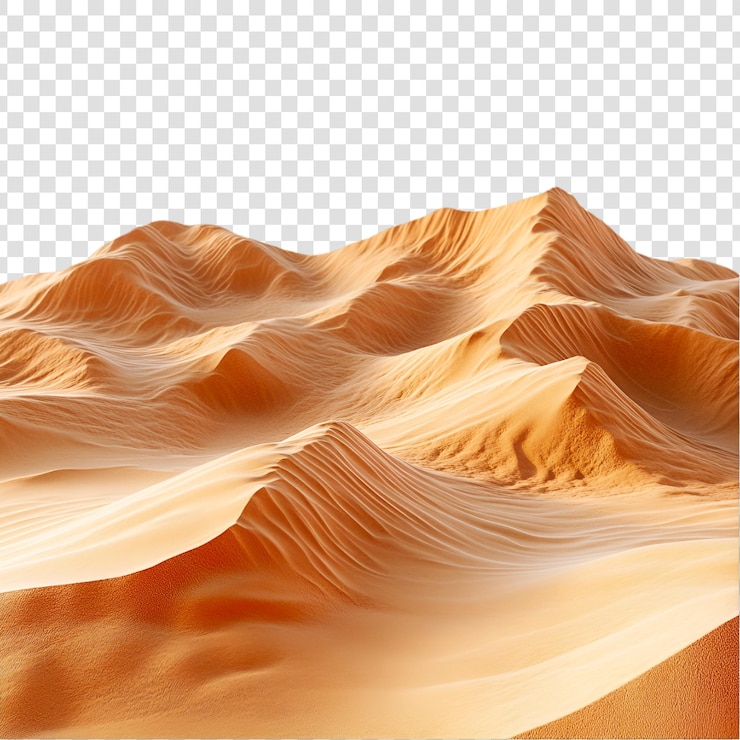 PSD impresionantes dunas de arena del desierto en tonos cálidos sobre un fondo transparente