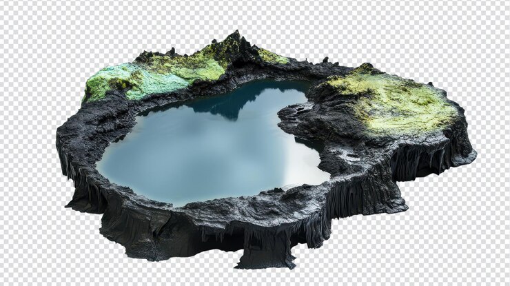 PSD impresionantes lagos volcánicos aislados sobre un fondo transparente, perfectos para proyectos e ilustraciones ambientales