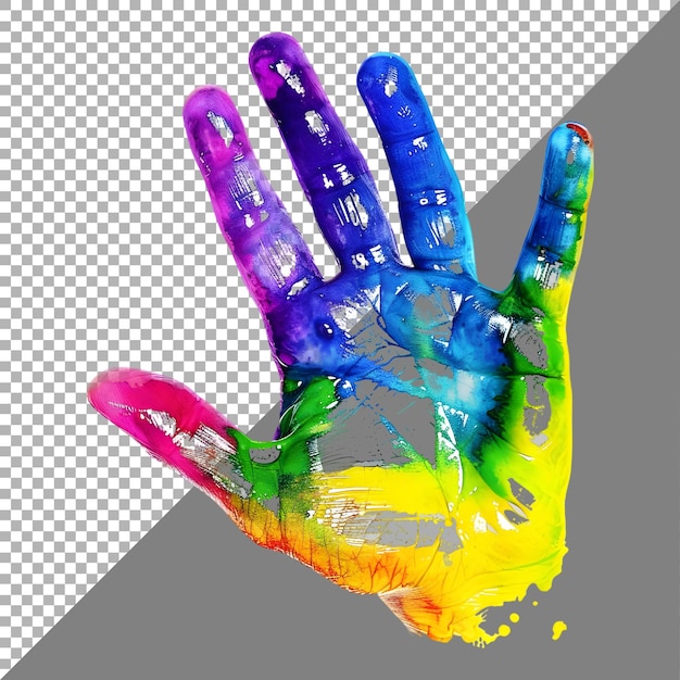 Impresiones de manos coloridas en un fondo transparente generadas por Ai