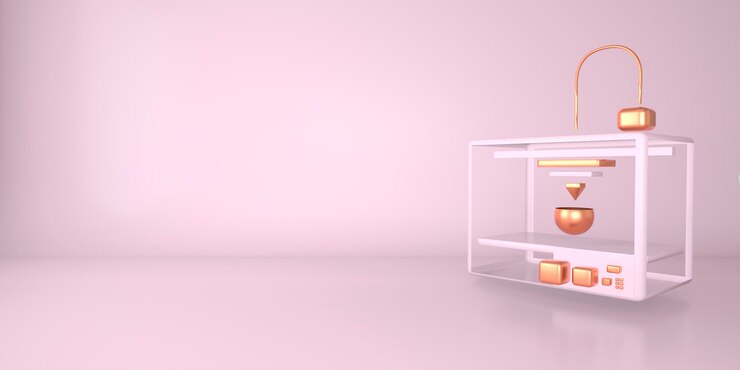 PSD impresora 3d de metal que imprime 3d render, ilustración 3d, fondo con espacio de copia.