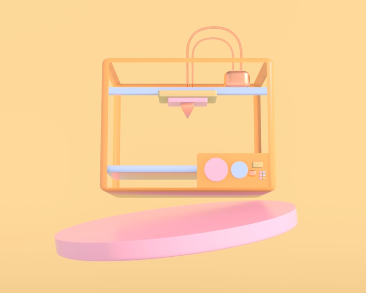 PSD impresora 3d multicolor que imprime 3d render, ilustración 3d.