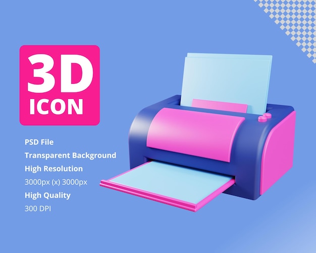 Impresora 3D Render icono con fondo transparente