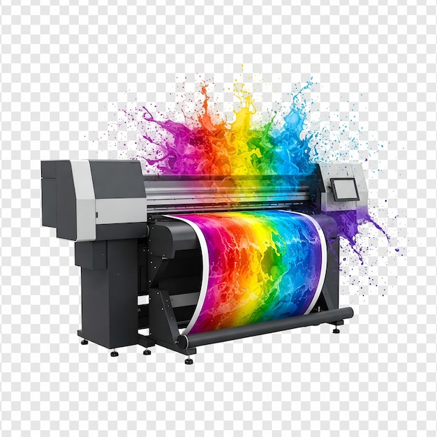 Impresora de gran formato que imprime un gráfico de arco iris