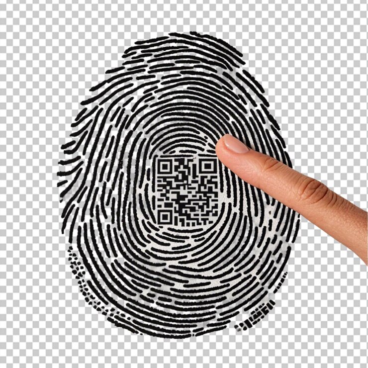 PSD impressão digital com código qr a ser escaneada em fundo transparente