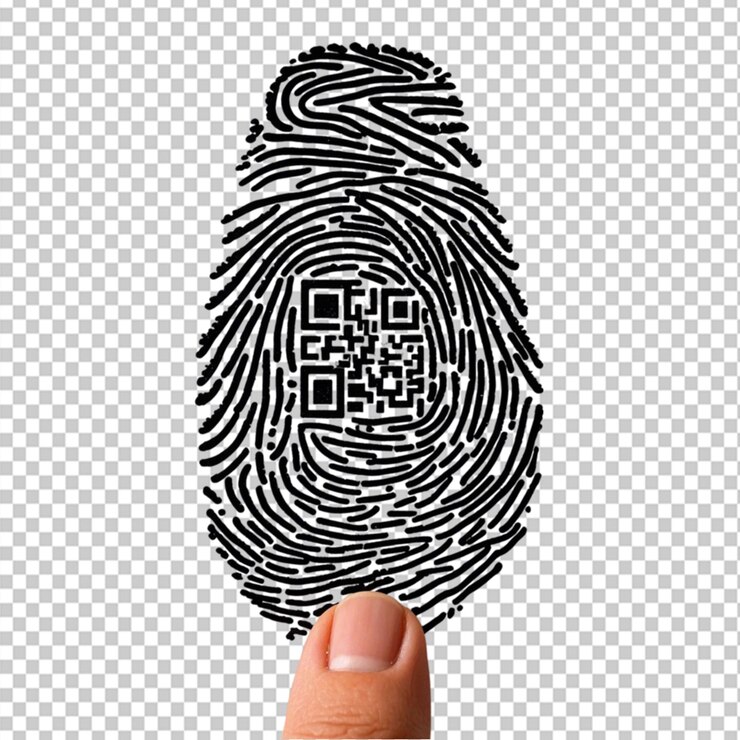 PSD impressão digital com código qr a ser escaneada em fundo transparente