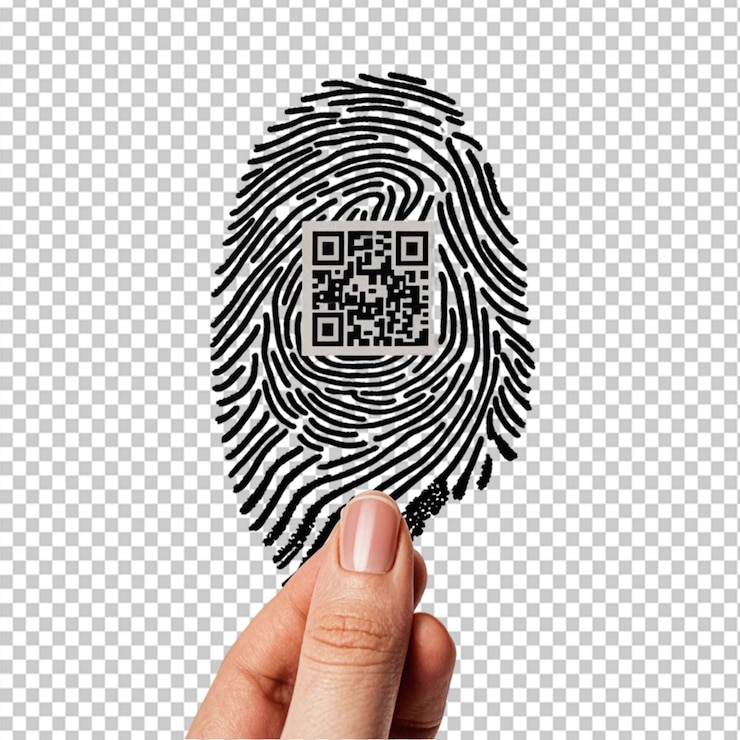 PSD impressão digital com código qr a ser escaneada em fundo transparente