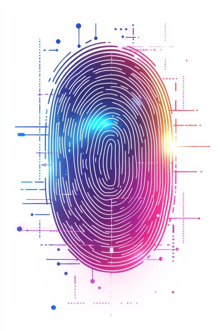 PSD impressão digital futurista com circuitos abstratos e cores vibrantes em fundo branco