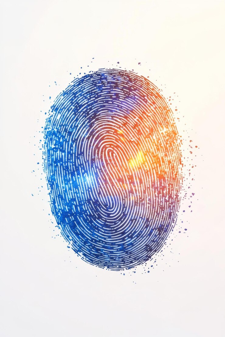 PSD impressão digital vibrante com gradiente azul e laranja em fundo claro