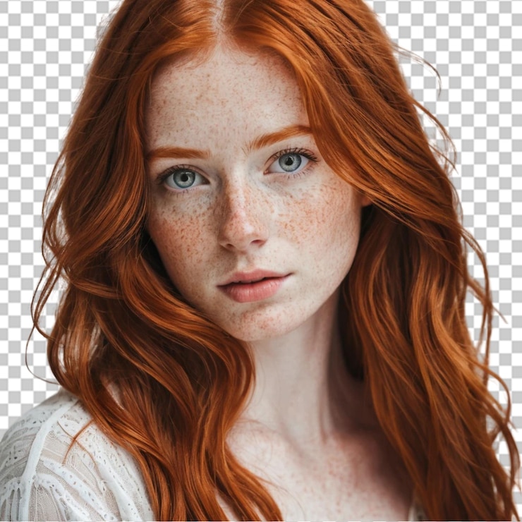 PSD impressionante mulher ruiva com sardas imagem de retrato