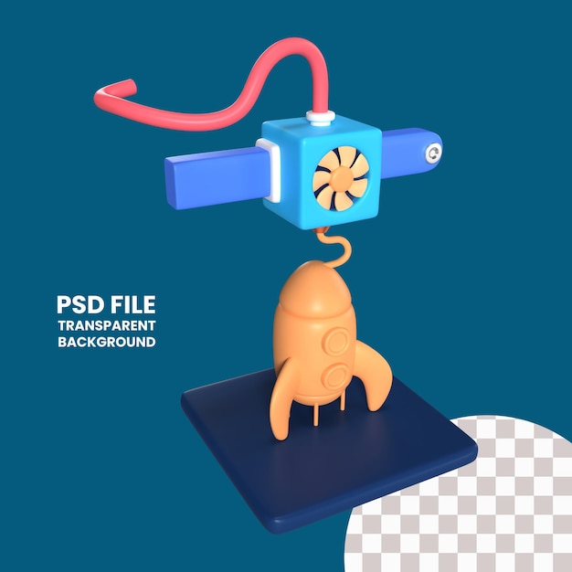 PSD imprimindo ícone de ilustração 3d de foguete