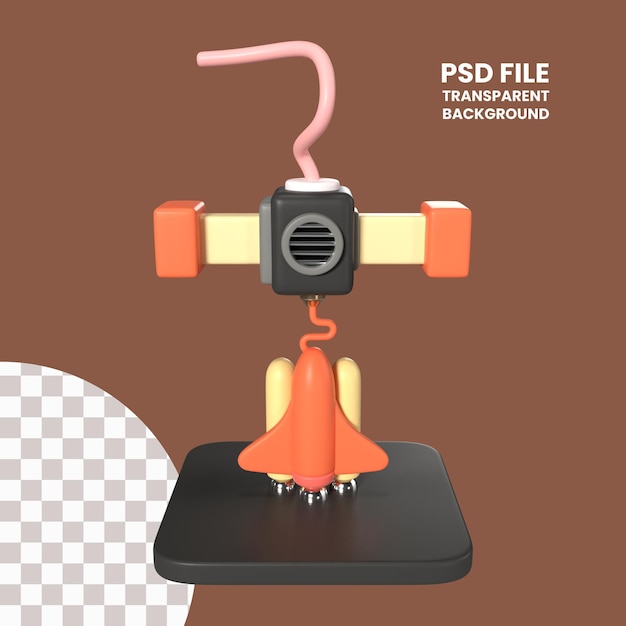 PSD imprimindo ícone de ilustração 3d de foguete