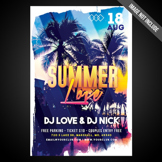 PSD imprimir listo cmyk summer love flyer / poster con objetos editables