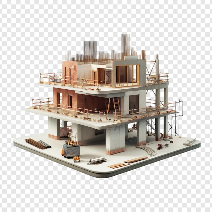 PSD in costruzione un modello 3d di una moderna casa a due piani in costruzione