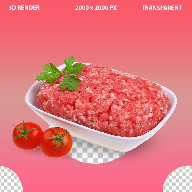In der Platte mahlen sie rohes Fleisch auf durchsichtigem Hintergrund