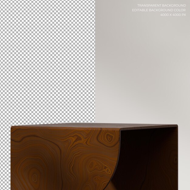 in einer quadratischen minimalen Szene, die einen 3D-transparenten Hintergrund eines Holztexturpodiums darstellt