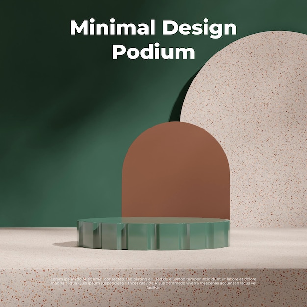 in square brown and terrazzo arch shape rendering 3d empty mockup green color cylinder podium