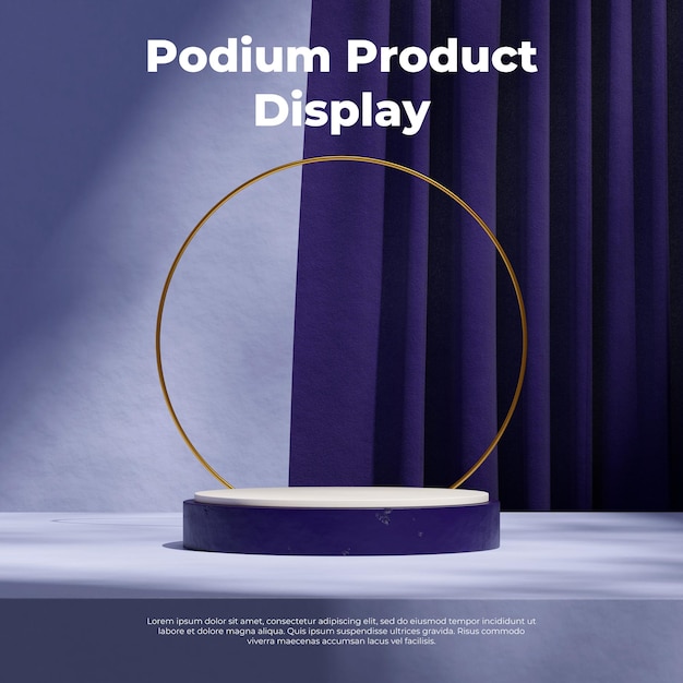 in square circle ring and curtain 3d render image empty mockup purple color curved cylinder podium