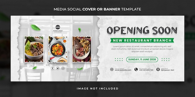 PSD inauguração de alimentos e restaurantes em breve capa de mídia social ou modelo de banner