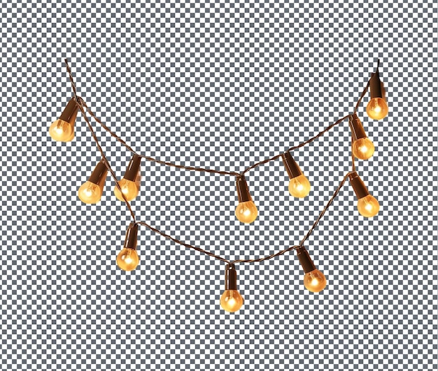 Incantevoli luci a corda decorative su sfondo trasparente
