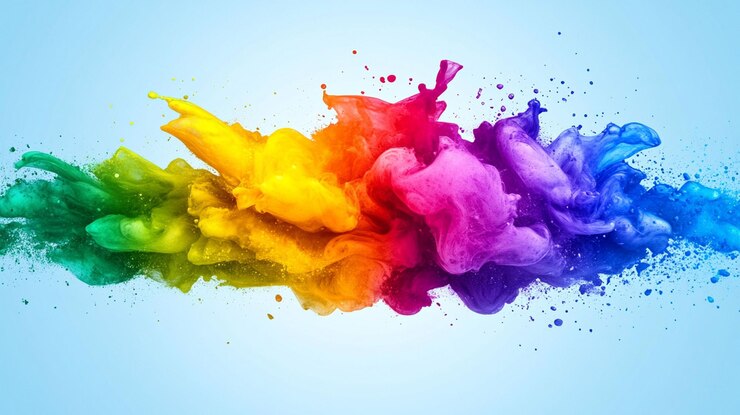PSD inchiostro arcobaleno vibrante che vortica nell'acqua sfondo astratto colorato
