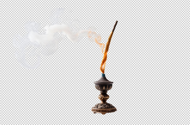 PSD un incienso ardiente con un remolino de humo balanceándose