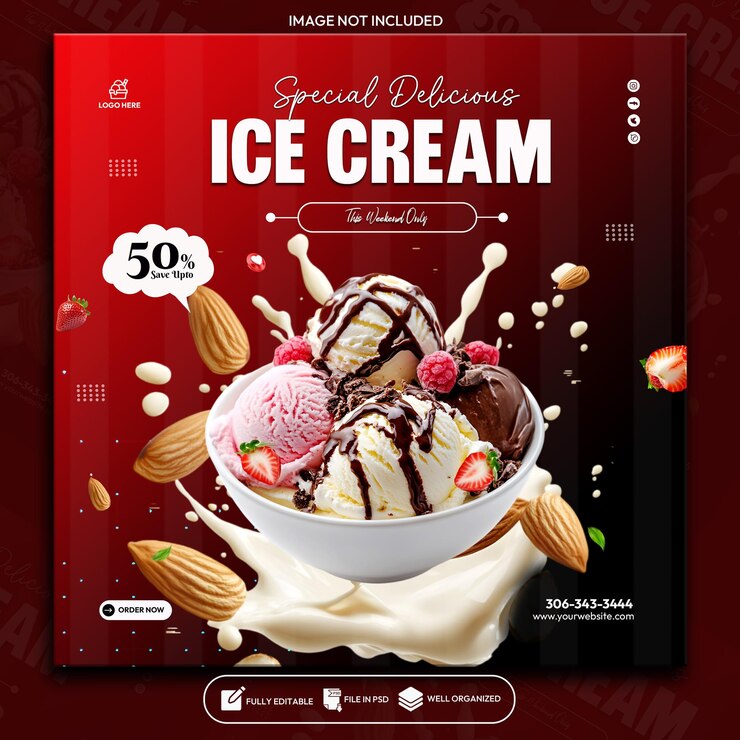 Incredibile delizioso gelato modello di post di banner per i social media
