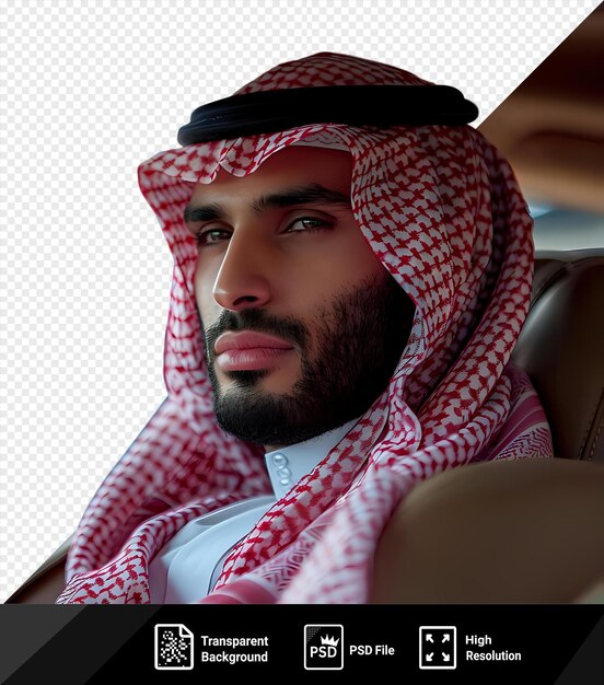 PSD increíble en un coche un joven rico saudí en un interior de coche de cuero png psd