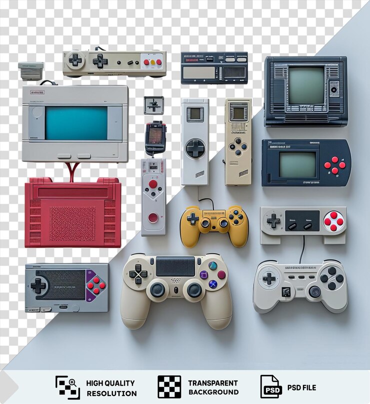 PSD increíble colección de videojuegos retro configurado en un fondo transparente