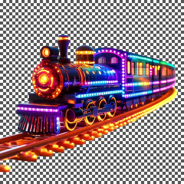 Increíble y colorido tren controlado por aplicación de Navidad aislado en un fondo transparente