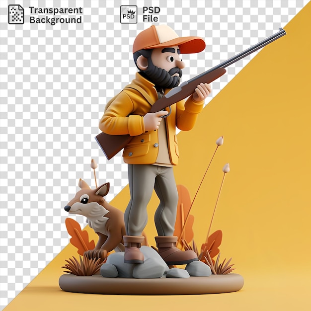 Increíble dibujos animados de cazadores furtivos en 3d cazando un animal con un rifle
