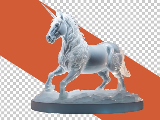 Increíble escultura de hielo blanco de unicornio