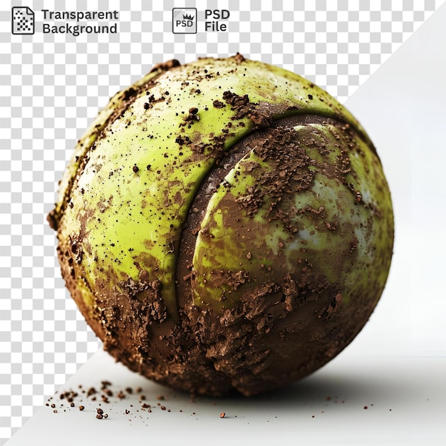 PSD increíble foto de una pelota de tenis podrida y una sombra oscura sobre un fondo blanco
