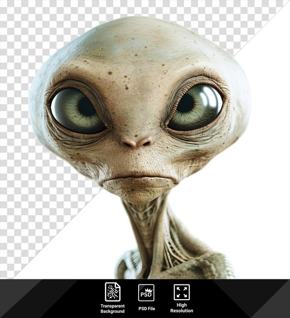 PSD increíble fotografía realista xenobiólogos vida extraterrestre con un primer plano de su cara con un ojo grande nariz pequeña y boca cerrada png psd