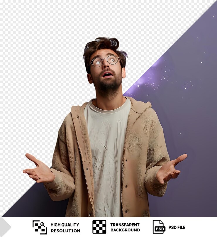 PSD increíble hombre escéptico dudando de una idea invisible extraña png psd