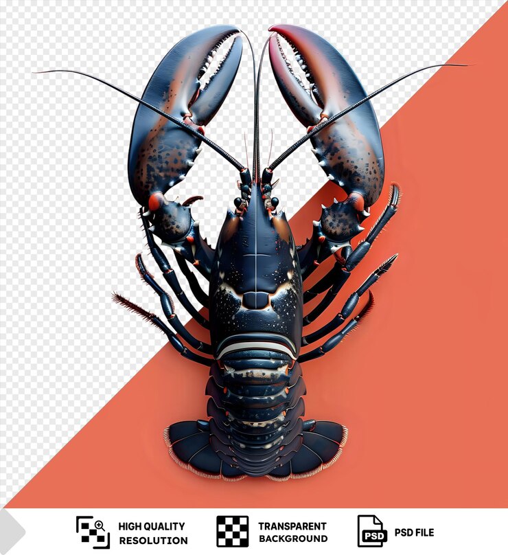PSD increíble langosta aislada en un fondo transparente acompañada por un cangrejo negro png psd