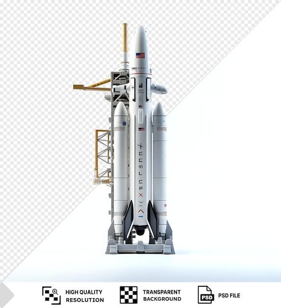 PSD increíble modelo 3d del espacio x halcón cohete pesado en un fondo aislado