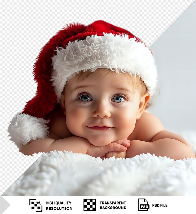 PSD increíble navidad infancia infancia y la gente concepto bebé feliz en sombrero de santa sobre fondo transparente