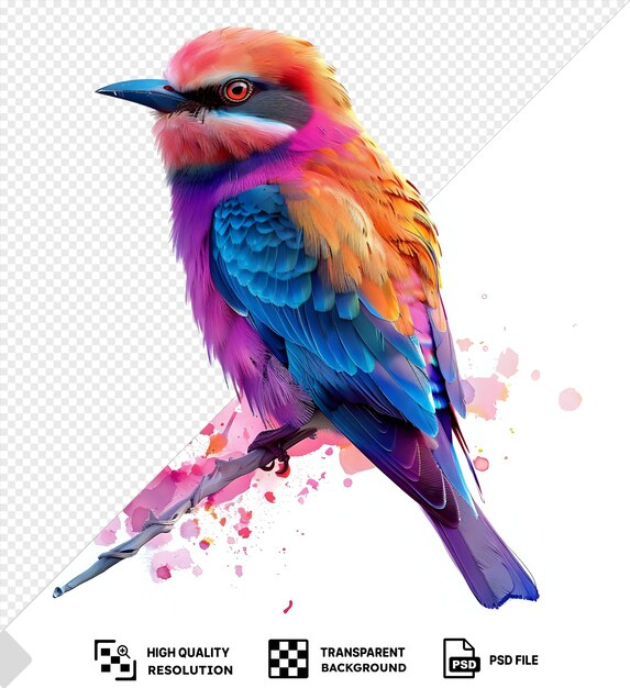 PSD increíble pájaro png clipart con un pájaro colorido con un pico negro ojo rojo y alas azules y verdes posado en una rama con una larga cola azul png psd