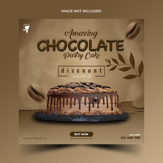 Increíble pastel de chocolate de cumpleaños plantilla de diseño de publicaciones en redes sociales