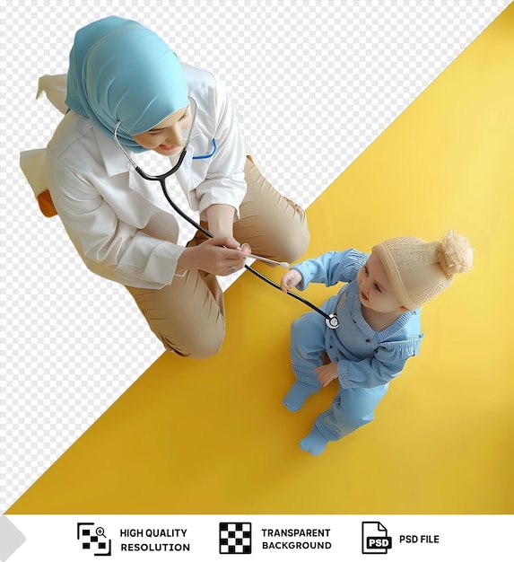 increíble pediatra amigable escuchando el latido del corazón del bebé usando un estetoscopio png psd
