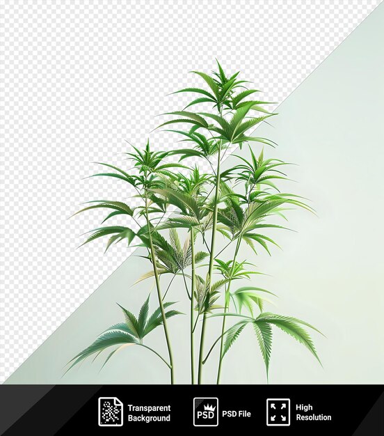 PSD increíble planta de cannabis marihuana en una olla blanca con hojas verdes contra un cielo azul claro png