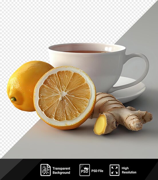 Increíble raíz de jengibre fresco limón y taza de té png clipart png