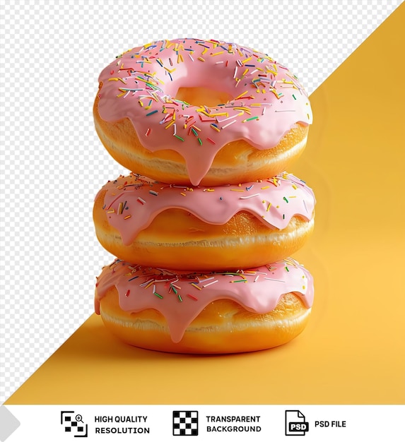 Increíble representación en 3d de rosquillas aisladas en un fondo amarillo png psd