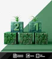 PSD increíbles cubos para el nuevo año cambio 2021 a 2022 maqueta con una planta verde y pared en el fondo png psd