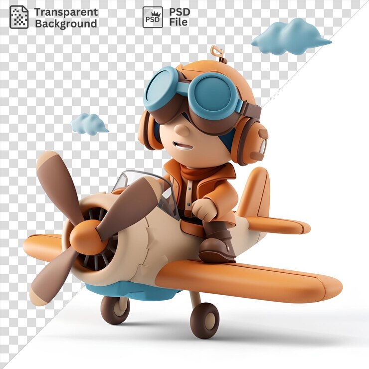 PSD incrível desenho animado de piloto 3d voando um avião no céu
