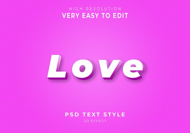 PSD incrível estilo de texto 3d de amor