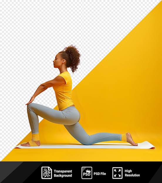 PSD incrível instrutor de ioga sereno que demonstra uma pose com um tapete png psd